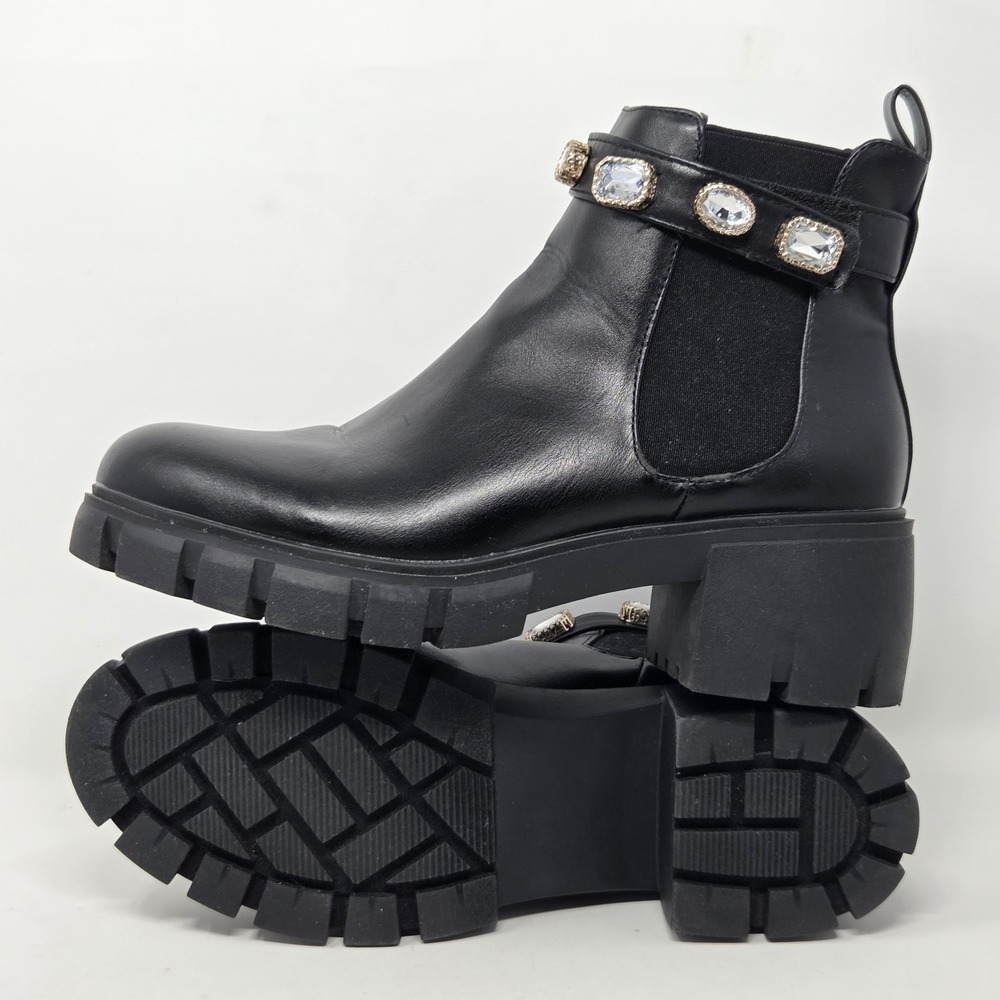 Steve Madden Madden Girl Black Leather Moto Boots w/ Rhinestones Size 9.5M